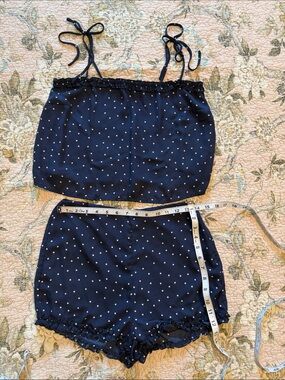 American Threads Navy & White Polka Dot Satin Cami and Shorts Set